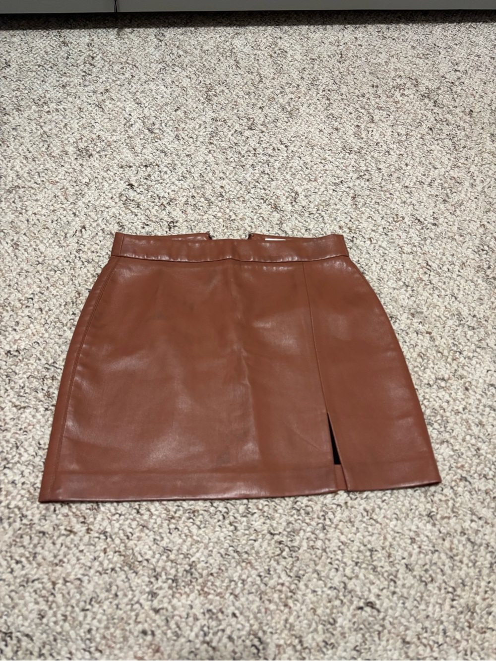 Wilfred Cognac Faux Leather Mini Skirt with Front Slit